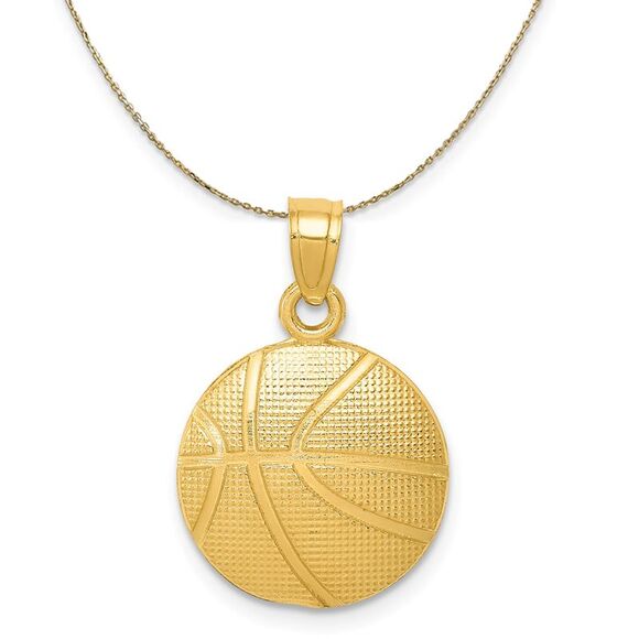 Black Bow Jewelry Co. Jewelry - 14k Yellow Gold Satin and Textured Basketball Necklace - 24 Inch